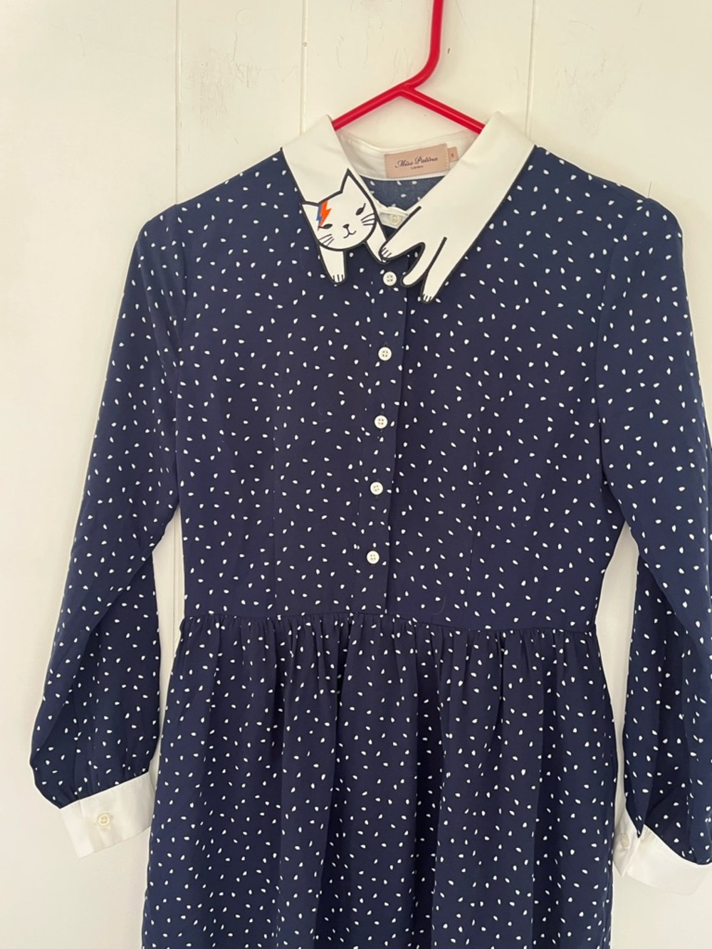Miss Patina Bowie Long Sleeve Cat Dress Kitty Collar Size Small - Picture 9 of 14